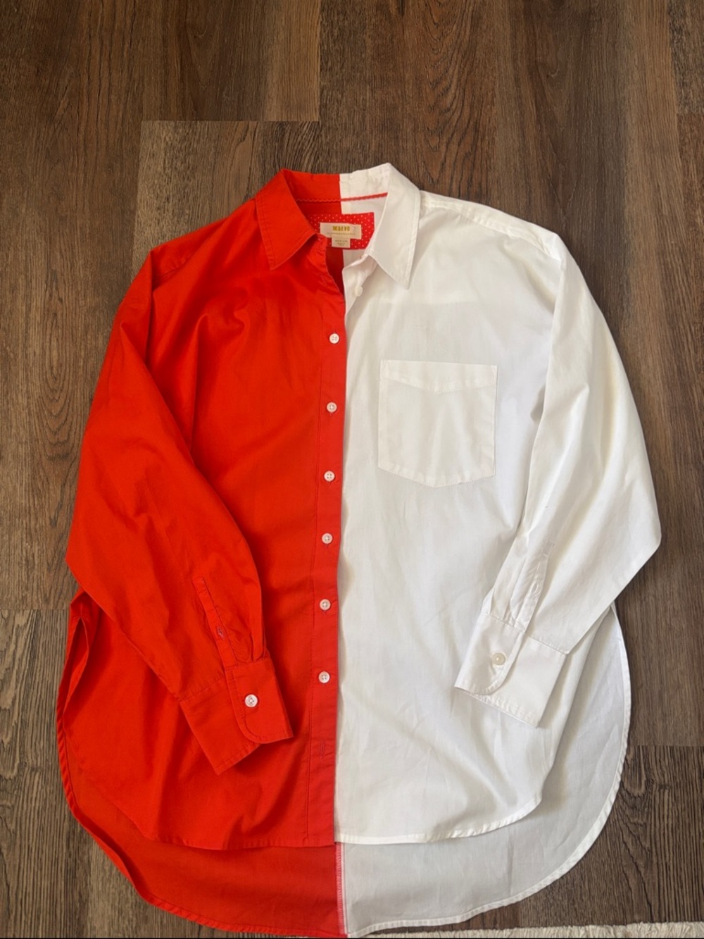 Anthropology Two-Tone Red & White  Button-Up Shirt